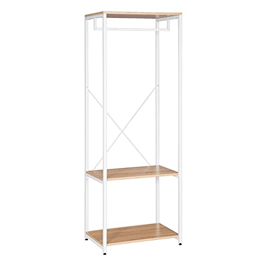 WOLTU Kleiderständer Hängeregal Kleiderstange mit Ablagen für Schlafzimmer Garderobe Ständer, Metall und Holz, Weiß + Hell Eiche, ca. 60 x 40 x 167 cm WOLTU Kleiderständer Hängeregal Kleiderstange mit Ablagen für Schlafzimmer Garderobe Ständer, Metall und Holz, Weiß + Hell Eiche, ca. 60 x 40 x 167 cm von WOLTU