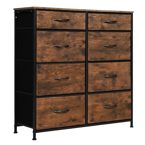 WOLTU Kommode mit 8 Stoffschubladen, Kommodenschrank Sideboard Schubladenschrank, für Schlafzimmer Wohnzimmer Flur, aus Metallrahmen Holzwerkstoff, Vintage-Holzoptik, SSK006hov von WOLTU