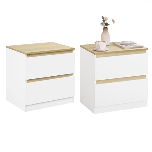 WOLTU Nachttisch 2er Set, Nachtschrank mit 2 Schubladen, Nachtkästchen Nachtkommode, Beistelltisch modern, für Schlafzimmer Wohnzimmer, 40x41x30 cm, aus Holz, Weiß helle Eiche, NTS08ws-2 WOLTU Nachttisch 2er Set, Nachtschrank mit 2 Schubladen, Nachtkästchen Nachtkommode, Beistelltisch modern, für Schlafzimmer Wohnzimmer, 40x41x30 cm, aus Holz, Weiß helle Eiche, NTS08ws-2 von WOLTU
