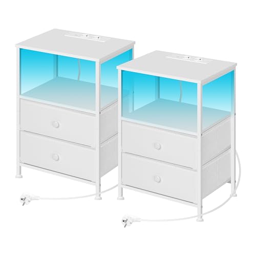 WOLTU Nachttisch 2er Set, Nachtschrank mit Ladefunktion LED-Beleuchtung Schubladen, Beistelltisch Weiß, Sofatisch, Kaffeetisch, MDF, NTS27ws-2 WOLTU Nachttisch 2er Set, Nachtschrank mit Ladefunktion LED-Beleuchtung Schubladen, Beistelltisch Weiß, Sofatisch, Kaffeetisch, MDF, NTS27ws-2 von WOLTU