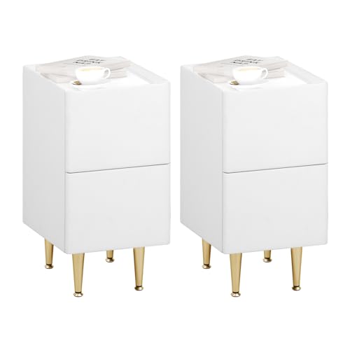 WOLTU Nachttisch 2er Set mit 2 Schubladen, Beistelltisch Nachtschrank Hochglanz, 25x40x51cm, moderner Nachtkommode für Schlafzimmer, einfache Montage, Holz PVC+Metall, Weiß+Golden NTS10ws01-2 WOLTU Nachttisch 2er Set mit 2 Schubladen, Beistelltisch Nachtschrank Hochglanz, 25x40x51cm, moderner Nachtkommode für Schlafzimmer, einfache Montage, Holz PVC+Metall, Weiß+Golden NTS10ws01-2 von WOLTU