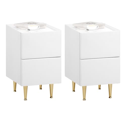 WOLTU Nachttisch 2er Set mit 2 Schubladen, Beistelltisch Nachtschrank Hochglanz, 30x40x51cm, moderner Nachtkommode für Schlafzimmer, einfache Montage, Holz PVC+Metall, Weiß+Golden NTS10ws02-2 WOLTU Nachttisch 2er Set mit 2 Schubladen, Beistelltisch Nachtschrank Hochglanz, 30x40x51cm, moderner Nachtkommode für Schlafzimmer, einfache Montage, Holz PVC+Metall, Weiß+Golden NTS10ws02-2 von WOLTU