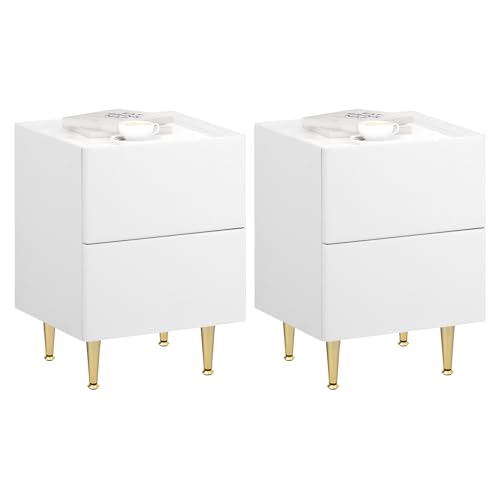 WOLTU Nachttisch 2er Set mit 2 Schubladen, Beistelltisch Nachtschrank Hochglanz, 35x40x51cm, moderner Nachtkommode für Schlafzimmer, einfache Montage, Holz PVC+Metall, Weiß+Golden NTS10ws03-2 WOLTU Nachttisch 2er Set mit 2 Schubladen, Beistelltisch Nachtschrank Hochglanz, 35x40x51cm, moderner Nachtkommode für Schlafzimmer, einfache Montage, Holz PVC+Metall, Weiß+Golden NTS10ws03-2 von WOLTU