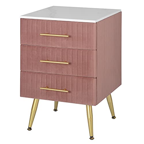 WOLTU Nachttisch Nachtschrank für Boxspringbett, 3 Schubladen aus Massivholz, Kommode mit Schubladen Sideboard, einfache Montage, Höhe Tragfähigkeit, 40,5x41x62cm, Rosa TS135rs von WOLTU