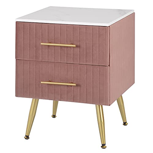 WOLTU Nachttisch Sofatisch Nachtkommode Nachtschrank mit 2 Schubladen für Schlafzimmer Wohnzimmer aus MDF, Einfache Installation 40.5x41x51cm, Samt, Rosa TS134rs von WOLTU