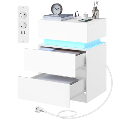 WOLTU Nachttisch mit Ladefunktion, Nachtschrank mit LED-Beleuchtung 25 Lichtfarben, 2 Schubladen 1 Fach, Kabelführung, Nachtkästchen weiß, 40x55x35 cm, NTS23ws WOLTU Nachttisch mit Ladefunktion, Nachtschrank mit LED-Beleuchtung 25 Lichtfarben, 2 Schubladen 1 Fach, Kabelführung, Nachtkästchen weiß, 40x55x35 cm, NTS23ws von WOLTU