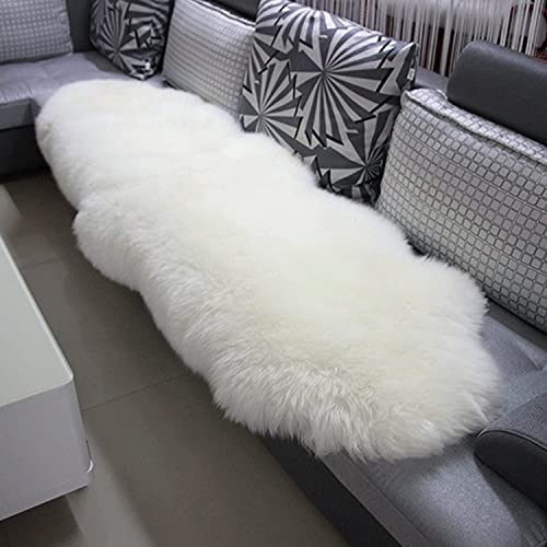 WOLTU Öko Lammfell Schaffell Teppich, Echtes Naturfell Weich Flauschig, Bettvorleger Sofa Matte Longhair, Wollteppich für Wohnzimmer Schlafzimmer, Weiß, (180-210) x60 cm von WOLTU