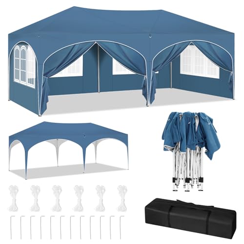 WOLTU Pavillon, Faltpavillon 3x6 m, mit 6 Seitenwänden, Partyzelt wasserabweisend UV-Schutz 50+, höhenverstellbarer Gartenpavillon, mit Tragetasche, für Outdoor Garten Camping Blau von WOLTU