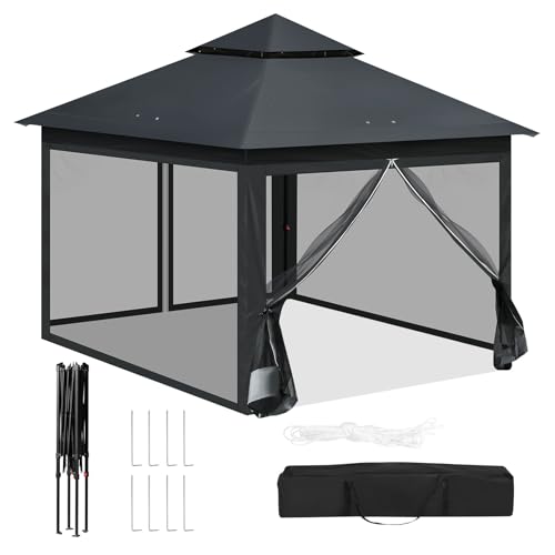 WOLTU Pavillon 3x3 m, Faltpavillon mit Moskitonetz, Partyzelt wasserdicht stabil, höhenverstellbares Partyzelt UV-Schutz, Gartenpavillon mit 4 Seitenteilen, Festzelt mit Tragtasche, Anthrazit von WOLTU