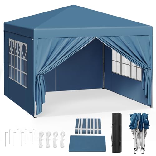 WOLTU Pavillon Pop-Up wasserdichter Faltpavillon Sonnenschutz Event Pavillon mit Seitenwänden Gartenpavillon auf Terrasse Camping Festival Pagodenzelt aus Oxford Metallrahmen 3 x 3 m Blau von WOLTU