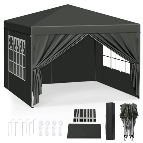 WOLTU Pavillon Pop-Up wasserdichter Faltpavillon Sonnenschutz Event Pavillon mit Seitenwänden Gartenpavillon auf Terrasse Camping Festival Pagodenzelt aus Oxford Metallrahmen 3 x 3 m Grau von WOLTU