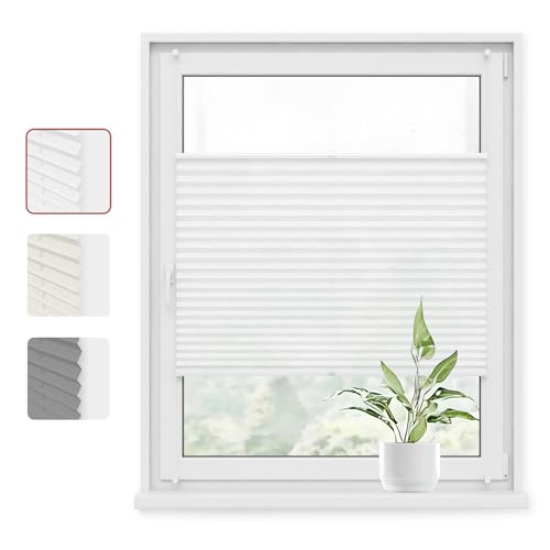 WOLTU Plissee Klemmfix ohne Bohren 85x130cm (BxH) Weiß Faltrollo Plisseerollo mit Klemmträger Lichtdurchlässig, Jalousie Sichtschutz und Sonnenschutz Easyfix Rollo für Fenster & Tür von WOLTU