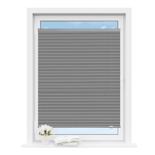 WOLTU Plissee ohne Bohren mit Saugnäpfen, Faltrollo Plisseerollo innen lichtdurchlässig, Sonnenschutz für gängige Fenster Dachfenster Balkontüren, 95x130 cm, Grau von WOLTU