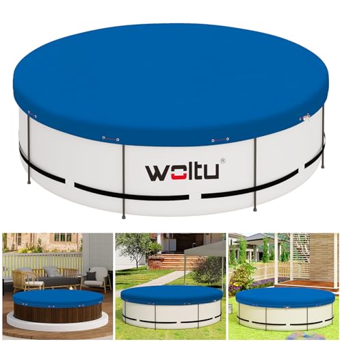 WOLTU Poolabdeckung Ø 610 cm für Rund Pools Ø 500-550 cm, Poolplane aus 200 g/m² PE, Pool Abdeckplane mit Ösen Drahtseil Aluminiumverschluss, wasserdichte Poolfolie für Sommer Winter, Blau von WOLTU