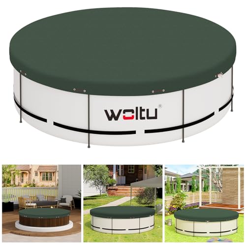 WOLTU Poolabdeckung Ø 420 cm für Rund Pools Ø 320-360 cm, Poolplane aus 200 g/m² PE, Pool Abdeckplane mit Ösen Drahtseil Aluminiumverschluss, wasserdichte Poolfolie für Sommer Winter, Grün von WOLTU