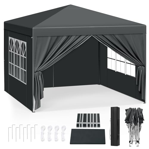 WOLTU Pop-Up wasserdichter Faltpavillon Sonnenschutz Event Pavillon mit Seitenwänden Gartenpavillon auf Terrasse Camping Festival Pagodenzelt aus Oxford Metallrahmen 3 x 3 m Anthrazit von WOLTU