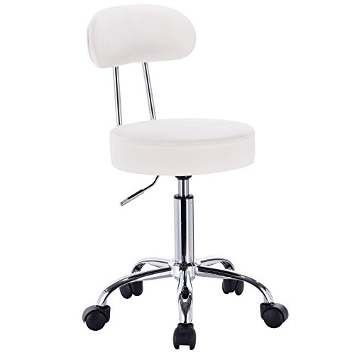 WOLTU Rollhocker Schminkhocker Hocker höhenverstellbar mit Rollen & Lehne Weiß Arbeitshocker 360° Drehhocker Bürostuhl Kosmetikhocker für Werkstatt, Schönheitssalons, Studios, Tätowierungen von WOLTU