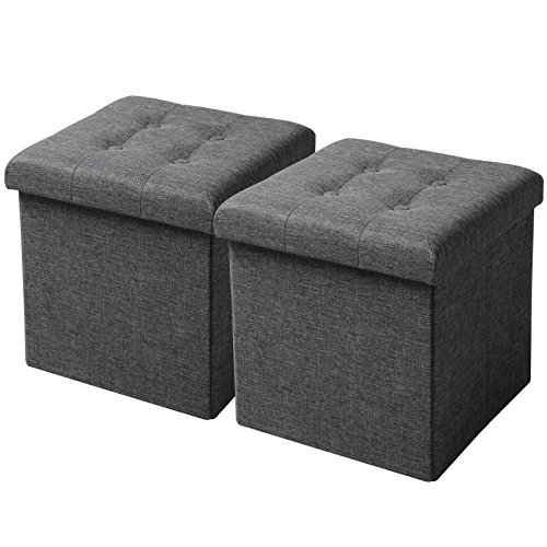 WOLTU 2er Set Sitzhocker mit Stauraum Sitzwürfel Sitzbank Faltbar Truhen Aufbewahrungsbox, Deckel Abnehmbar, Gepolsterte Sitzfläche aus Leinen, 37,5x37,5x38CM(LxBxH), Dunkelgrau von WOLTU