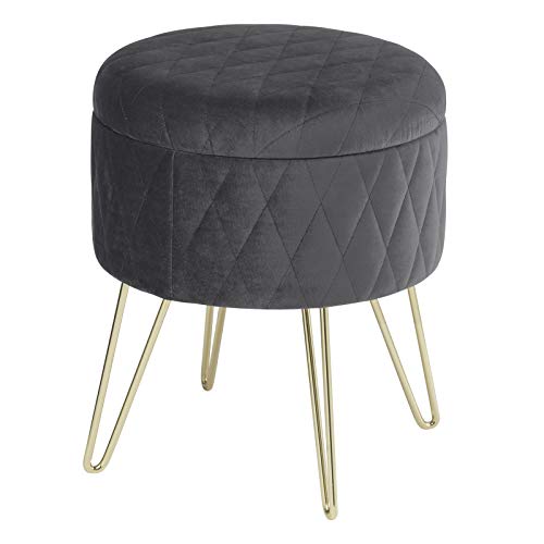 WOLTU Sitzhocker mit Stauraum Polsterhocker Samtstoff Golden Metallbeine, Kleiner Hocker Spielzeugkiste 31,5 x35cm, gepolsterte Fußhocker Abstellhocker, bis 150KG belastbar, Dunkelgrau von WOLTU