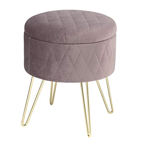 WOLTU Sitzhocker mit Stauraum Polsterhocker Samtstoff Golden Metallbeine, Kleiner Hocker Spielzeugkiste 31,5 x35cm, gepolsterte Fußhocker Abstellhocker, bis 150KG belastbar, Rosa von WOLTU