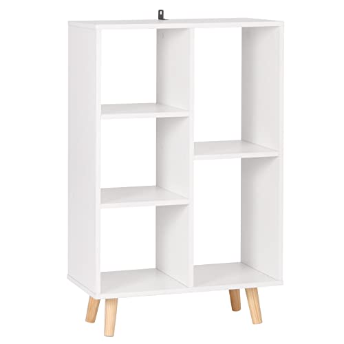 WOLTU Bücherregal, Raumteiler, Standregal Weiß, Aufbewahrungsregal für Wohnzimmer Schlafzimmer Büro, aus Holzwerkstoff, mit Massivholzbeinen, 60x95x30 cm, SK011ws von WOLTU