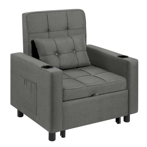 WOLTU Schlafsessel, Relaxsessel Gästebett 3 in 1 mit 2 Kissen, Klappsessel mit Schlaffunktion Liegefunktion, Bettsessel mit Getränkehaltern Seitentaschen Leinenbezug, Dunkelgrau WOLTU Schlafsessel, Relaxsessel Gästebett 3 in 1 mit 2 Kissen, Klappsessel mit Schlaffunktion Liegefunktion, Bettsessel mit Getränkehaltern Seitentaschen Leinenbezug, Dunkelgrau von WOLTU