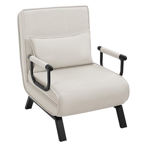 WOLTU Schlafsessel 3 in 1 mit bettfunktion, Gästebettfür, Schlafsofa mit Bettfunktion, Verstellbarer Rückenlehne, Wohnzimmer, Schlafzimmer, Balkon, Metallrahmen Leinen, 65 x 75 x 78cm, Beige von WOLTU