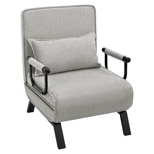WOLTU Schlafsessel 3 in 1 mit bettfunktion, Gästebettfür, Schlafsofa mit Bettfunktion, Verstellbarer Rückenlehne, Wohnzimmer, Schlafzimmer, Balkon, Metallrahmen Leinen, 65 x 75 x 78cm, Hellgrau von WOLTU