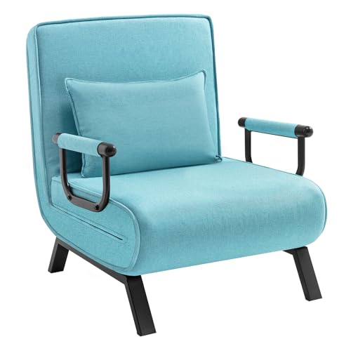 WOLTU Schlafsessel 3 in 1 mit bettfunktion, Gästebettfür, Schlafsofa mit Bettfunktion, Verstellbarer Rückenlehne, Wohnzimmer, Schlafzimmer, Balkon, Metallrahmen Leinen, 80 x 82 x 74 cm, Blau von WOLTU