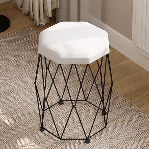 WOLTU Schminkhocker, Hocker für Schminktisch, Sitzhocker Polsterhocker Samt, 30x44,5x30 cm, Design Hocker modern mit Metallrahmen, für Schlafzimmer Wohnzimmer, weiß+Schwarz, MB6111wsz von WOLTU