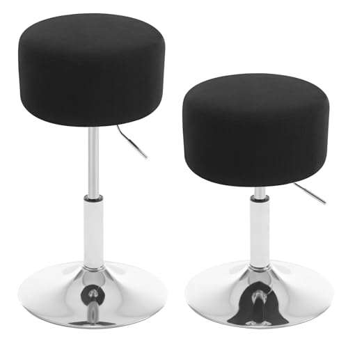 WOLTU Schminkhocker 2er Set, Schminktisch Hocker, Barhocker rund, Design Hocker höhenverstellbar drehbar, Bürohocker Arbeitshocker Küchenhocker, gepolstert, Cord-Sitzfläche, Schwarz, BH409sz-2 von WOLTU