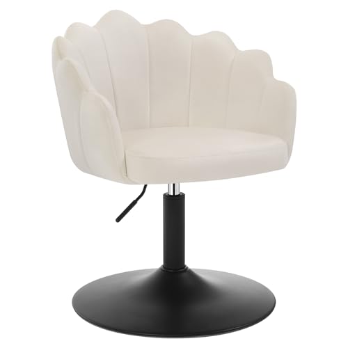 WOLTU Schminktisch Stuhl, Sitzhocker mit Lehne, Schminkstuhl Blumenform, Hocker höhenverstellbar drehbar, Drehhocker Samt, Metall, Creme von WOLTU