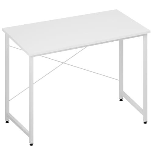 WOLTU Schreibtisch, Computertisch klein, Bürotisch eckig, Tisch mit Metallgestell, für Büro Homeoffice Arbeitszimmer Schlafzimmer, aus Holzwerkstoff, 100x50x75 cm, Weiß von WOLTU