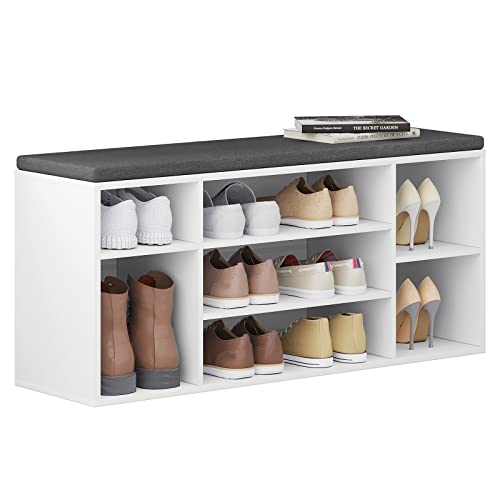 WOLTU Schuhbank weiß, Schuhregal mit Sitzbank 7 Fächern, Garderobenbank für Schuhaufbewahrung, für Eingangsbereich Flur, aus Holzwerkstoff, 103,5x48x30 cm WOLTU Schuhbank weiß, Schuhregal mit Sitzbank 7 Fächern, Garderobenbank für Schuhaufbewahrung, für Eingangsbereich Flur, aus Holzwerkstoff, 103,5x48x30 cm von WOLTU
