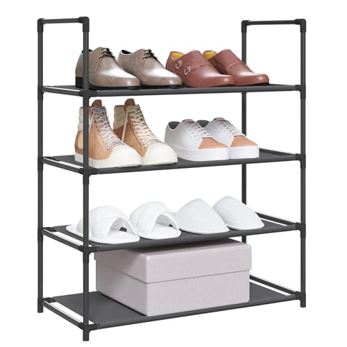 WOLTU Schuhregal mit 4 Ablagen Schuhablage Schwarz Schuhständer Steckregal, Stoffregal Schuhschrank für 12 Paar Schuhe, Flur, Schlafzimmer 60x28x71 cm SR0007 von WOLTU