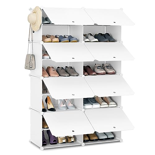 WOLTU Schuhregal mit 8 Fächern, Schuhaufbewahrung für 32 Paar Schuhe, Schuhschrank für Flur Wohnzimmer Schlafzimmer, Schuhorganizer mit Türen, aus modularen PP-Platten, Weiß, SRX26ws von WOLTU