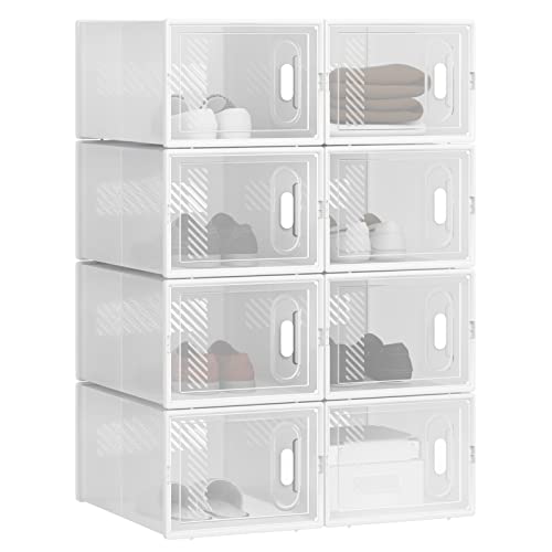 WOLTU Schuhregal mit 8 stapelbaren Schuhboxen Schuhschrank Regalsystem mit Magnetverschluss Steckregal aus Kunststoff DIY 25x19x35 cm transparent weiß SRX11tp von WOLTU