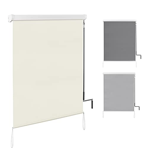 WOLTU Senkrechtmarkise Balkonmarkise Vertikalmarkise mit Handkurbel und Markisenkassette für Terrasse Balkon, UV-beständig Sonnenschutz Windschutz und Sichtschutz, Beige 140x140 cm von WOLTU