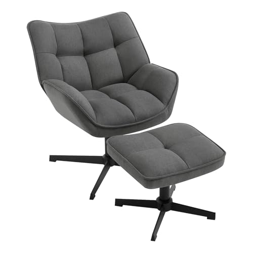 WOLTU Relaxsessel mit hocker, 360° drehbar, gepolstert, Fernsehsessel, Ohrensessel, Sessel Wohnzimmer Schlafzimmer, Leinen, Dunkelgrau von WOLTU
