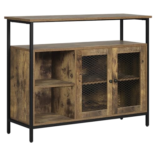 WOLTU Sideboard, Küchenschrank mit Arbeitsplatte, Buffetschrank, Aufbewahrungsschrank, Küchenbuffet, mit 2 Türen 2 offenen Fächern, verstellbare Ablage, 100x80x35 cm, Vintage-Holzmaserung von WOLTU