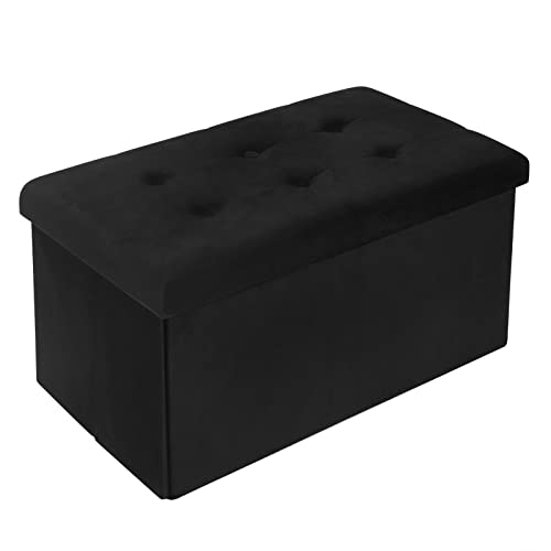 WOLTU Sitzbank mit Stauraum Sitzhocker Faltbar Aufbewahrungsbox Fußablage, Gepolsterte Sitzfläche aus Samt, max. statische Belastbarkeit 300 kg, 80 L, 76x37,5x38 cm, Schwarz von WOLTU