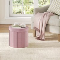 WOLTU Sitzhocker, Sitzbox mit Stauraum und Deckel, Rund Sitztruhe, faltbar Polsterhocker, Fußhocker Aufbewahrungsbox, aus Velvet MDF, φ38xH36 cm, Rosa von WOLTU