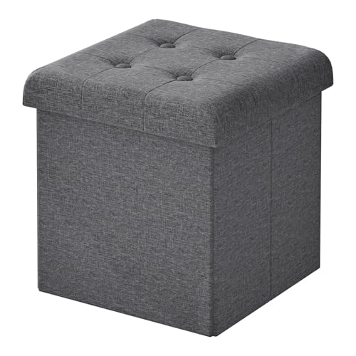 WOLTU Sitzhocker mit Stauraum, Faltbarer Hocker mit Deckel, Fußhocker Falthocker Sitzwürfel Aufbewahrungshocker, für Wohnzimmer Schlafzimmer, 30x30x30 cm, Dunkelgrau von WOLTU