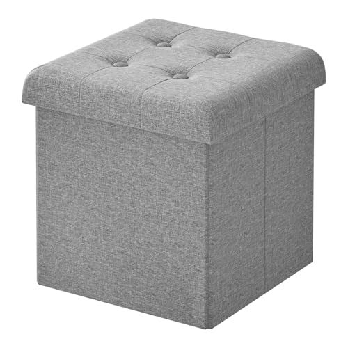 WOLTU Sitzhocker mit Stauraum, Faltbarer Hocker mit Deckel, Fußhocker Falthocker Sitzwürfel Aufbewahrungshocker, für Wohnzimmer Schlafzimmer, 30x30x30 cm, Hellgrau von WOLTU