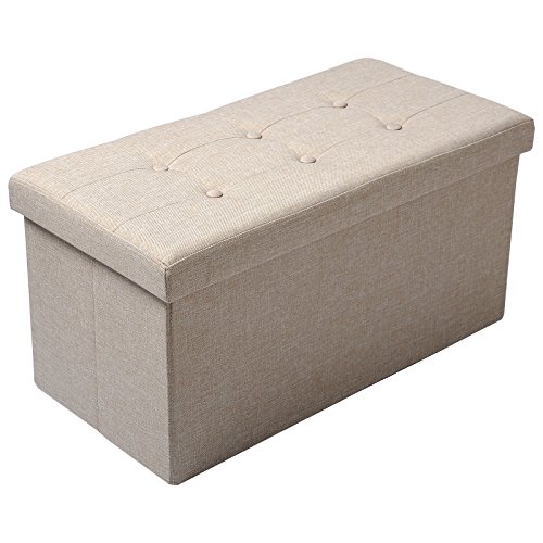 WOLTU Sitzhocker mit Stauraum Sitzbank Faltbar Truhen Aufbewahrungsbox, Deckel Abnehmbar, Gepolsterte Sitzfläche aus Leinen, 76x37,5x38 cm, Beige, SH32cm von WOLTU