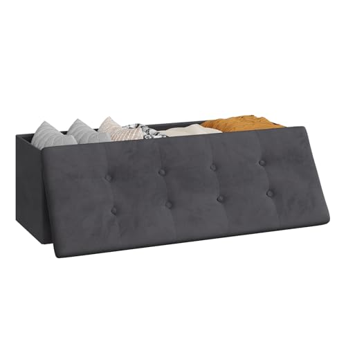 WOLTU Sitzbank mit Stauraum 110cm, Truhe mit stauraum 118L Faltbar, Sitztruhe Sitzbox Aufbewahrungsbox klappbare, Bettbank Schlafzimmer, belastbar bis 300 kg, aus Samt, Grau von WOLTU