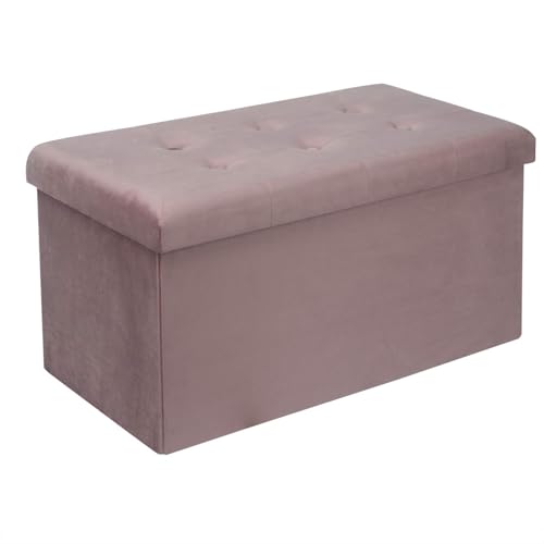 WOLTU Sitzbank mit Stauraum Sitzhocker Faltbar Aufbewahrungsbox Fußablage, Gepolsterte Sitzfläche aus Samt, max. statische Belastbarkeit 300 kg, 80 L, 76x37,5x38 cm, Rosa, SH70rs von WOLTU