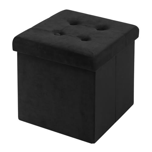WOLTU Sitzhocker mit Stauraum Sitzwürfel Sitzbank faltbar Truhen Aufbewahrungsbox, Deckel abnehmbar, Gepolsterte Sitzfläche aus Samt, 37,5x37,5x38CM(LxBxH), Schwarz von WOLTU