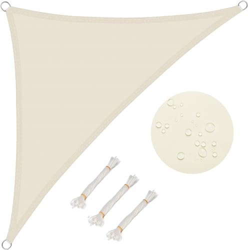 WOLTU Sonnensegel Dreieck 2,5x2,5x3,5m Creme wasserabweisend Sonnenschutz Polyester Windschutz mit UV Schutz für Garten Terrasse Camping von WOLTU