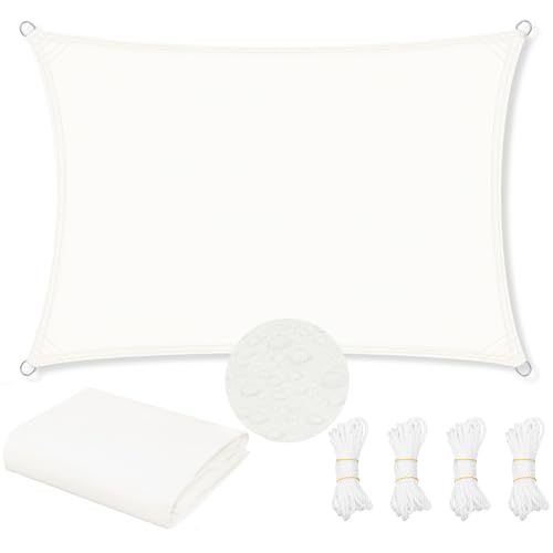 WOLTU Sonnensegel Wasserdicht 2,5x3,5 m Rechteckig 95% UV Schutz Segeltuch 200 g/m² Polyester Sonnenschutz Schattenspender für Balkon Terrasse Garten, mit Befestigungsseilen, Creme von WOLTU